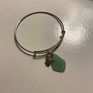 Silver Turtle Charm Bracelet with Green Pendant